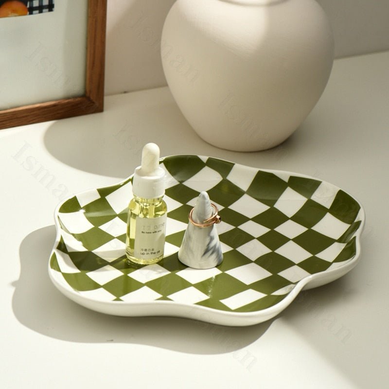 Keramische Opbergtray Met Grafisch Ruitpatroon En Moderne Uitstraling