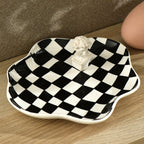 Keramische Opbergtray Met Grafisch Ruitpatroon En Moderne Uitstraling