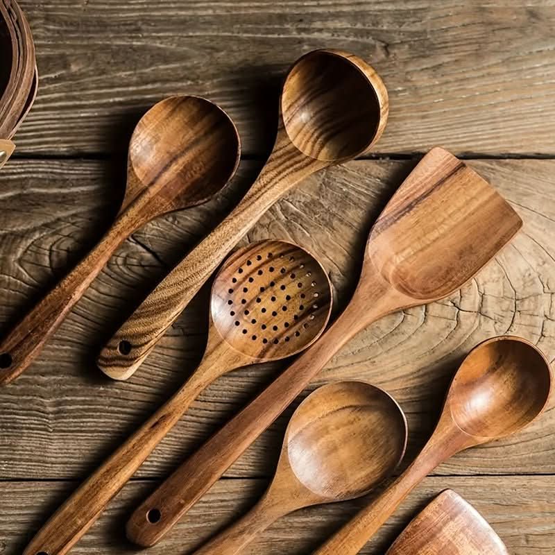 Teakhouten Keukengerei Set met Vijf Onderdelen voor Dagelijks Gebruik