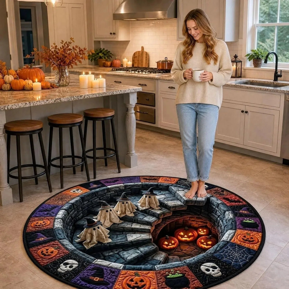 Ronde Decoratieve Mat Met Zachte Veloursstructuur Voor Comfortabele Veilige Binnenvloeren