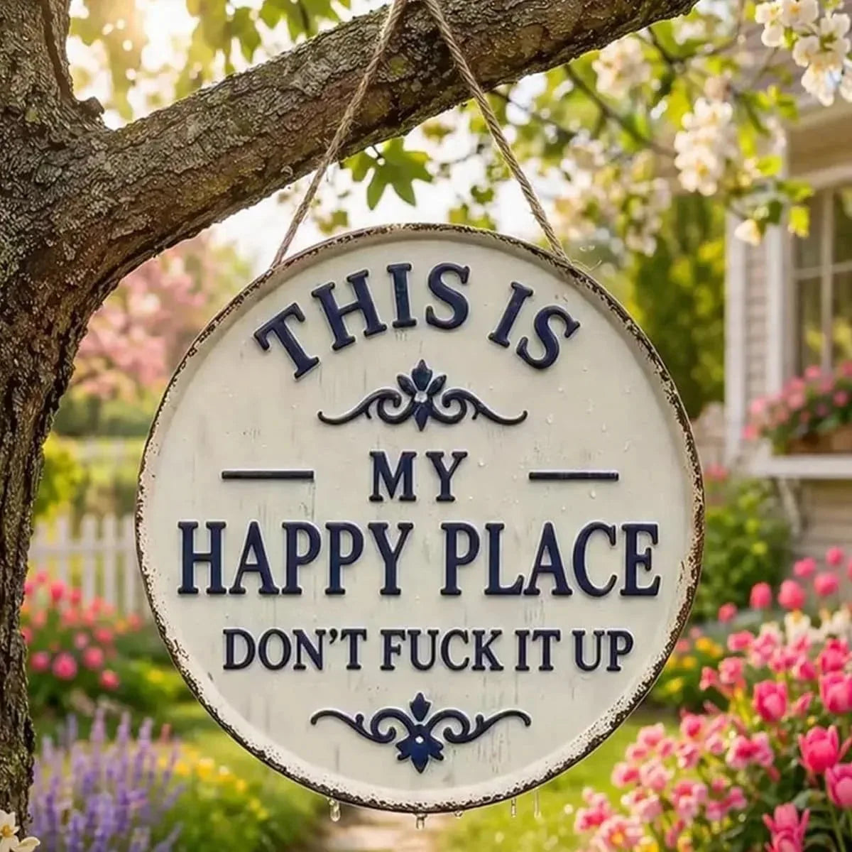 Metalen Hangbord Met Vintage Afwerking Voor Humoristische Rustige Tuindecoratie
