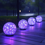 Solar Glasbol met Warm LED‑Licht en Gebarsten Glasstructuur