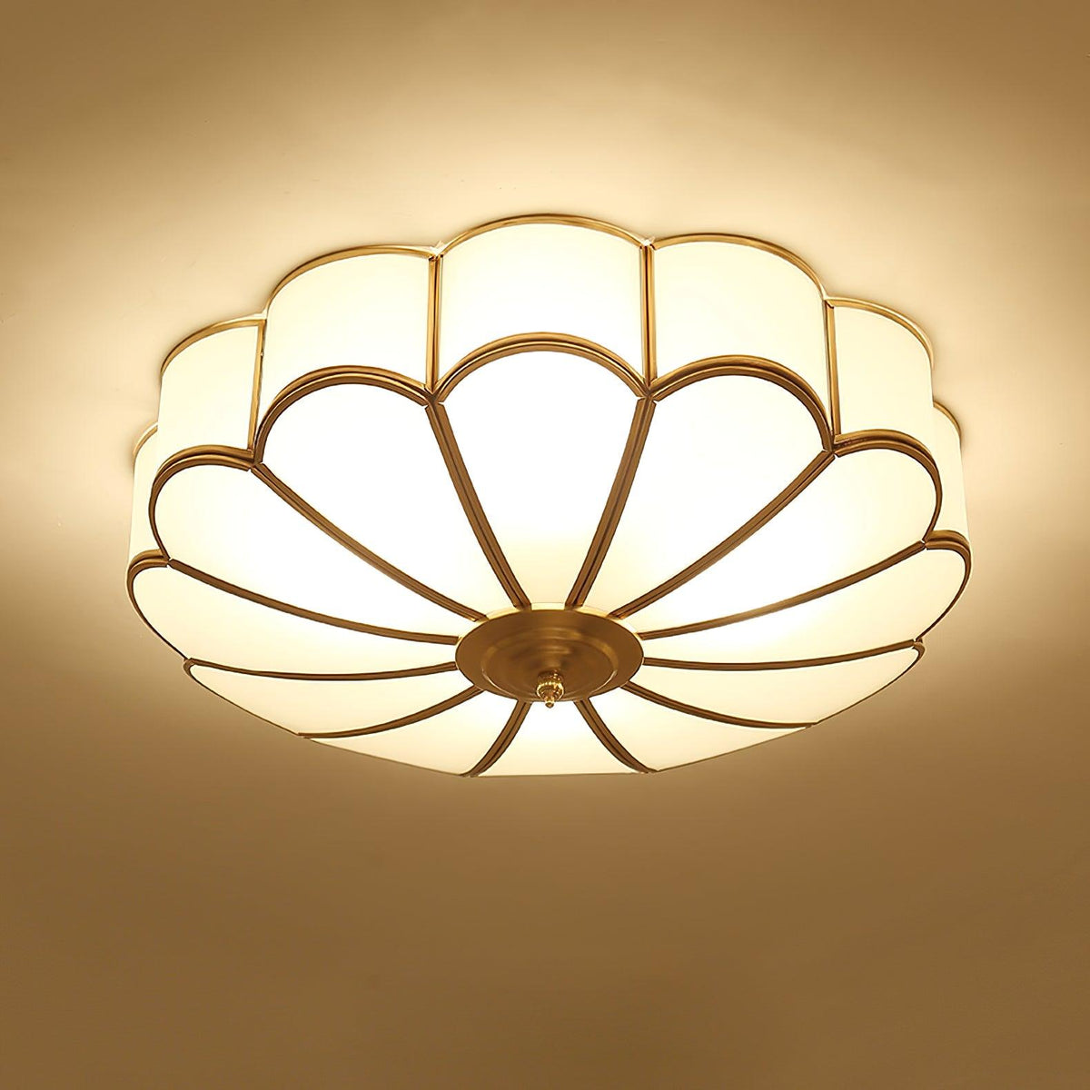Art Deco Plafondlamp Met Bloemdesign En Matglazen Kap