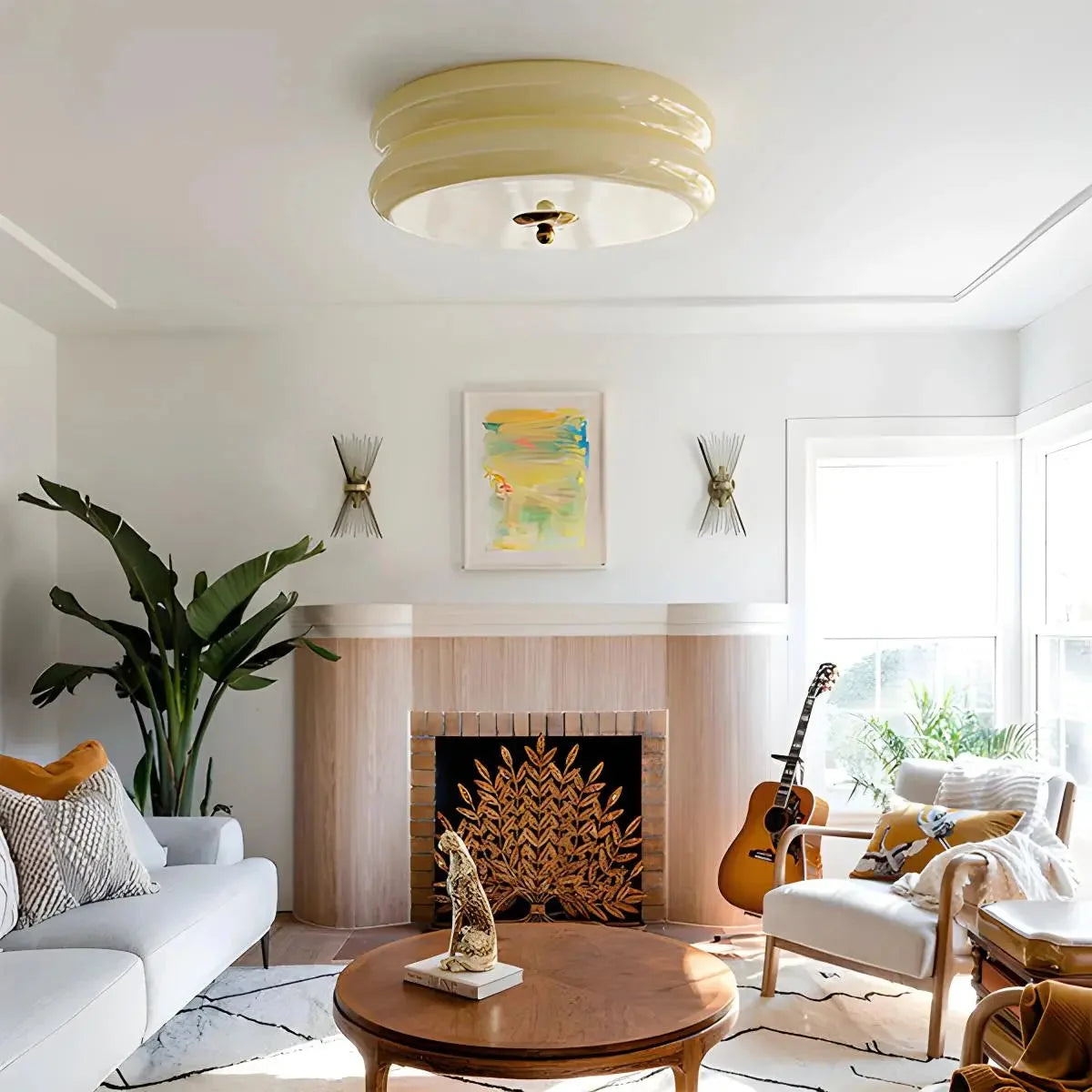 Art Deco Plafondlamp Met Gelaagde Glazen Kap