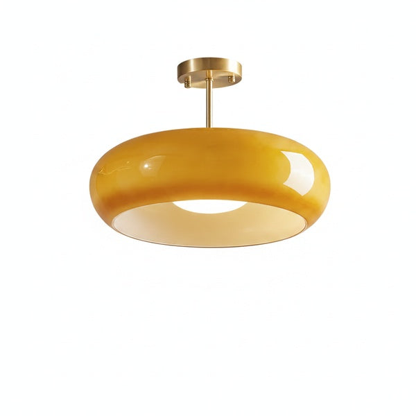 Retro Plafondlamp Met Ronde Glazen Kap En Zachte Lichtverdeling