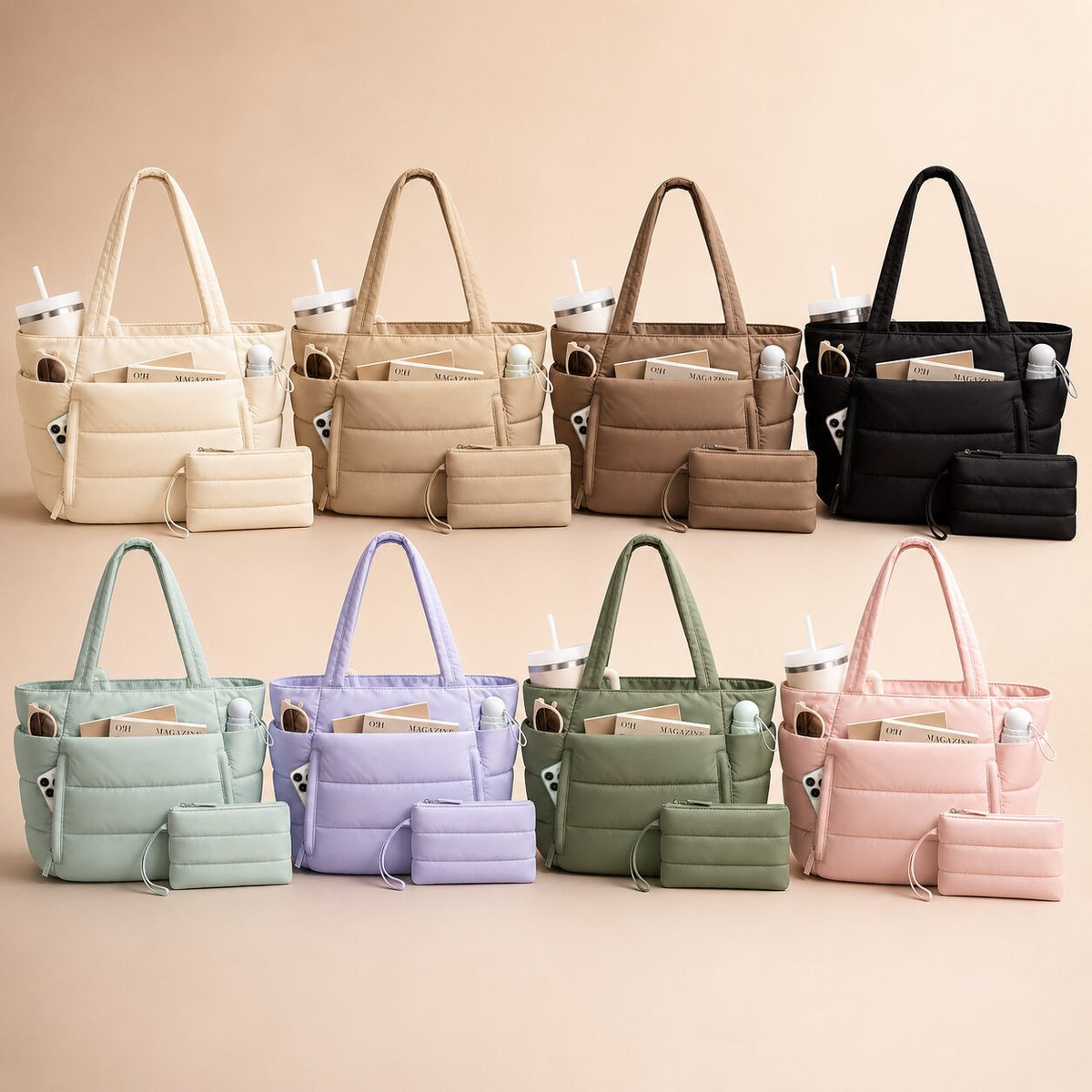 Puffer Tote Tas met Licht Gewicht en Ruime Indeling