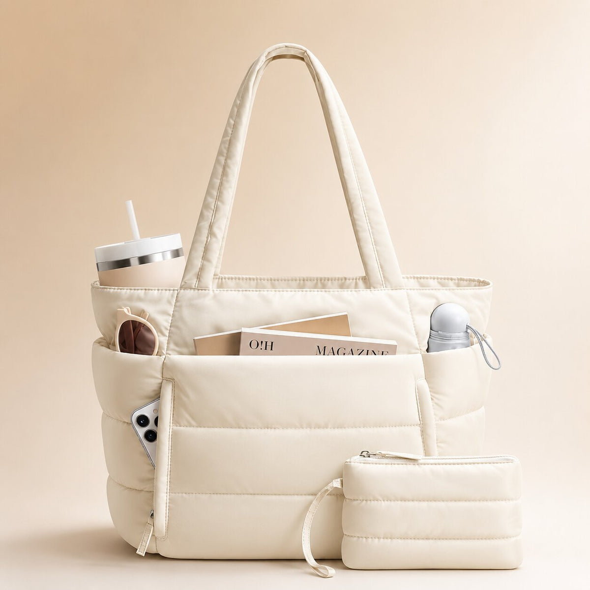 Puffer Tote Tas met Licht Gewicht en Ruime Indeling