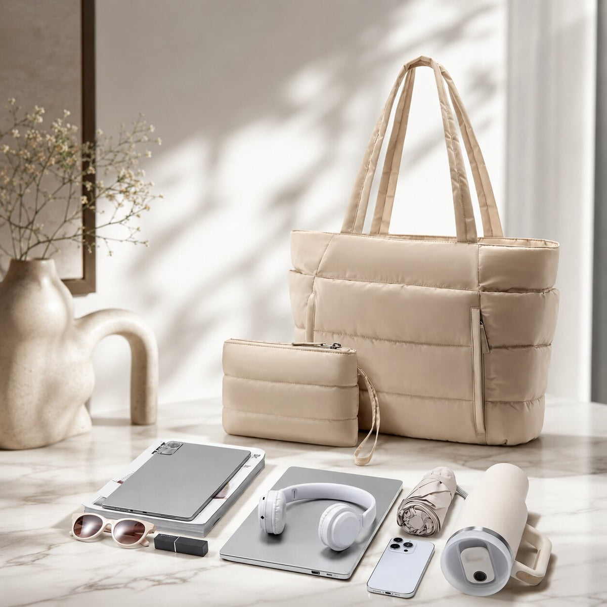 Puffer Tote Tas met Licht Gewicht en Ruime Indeling