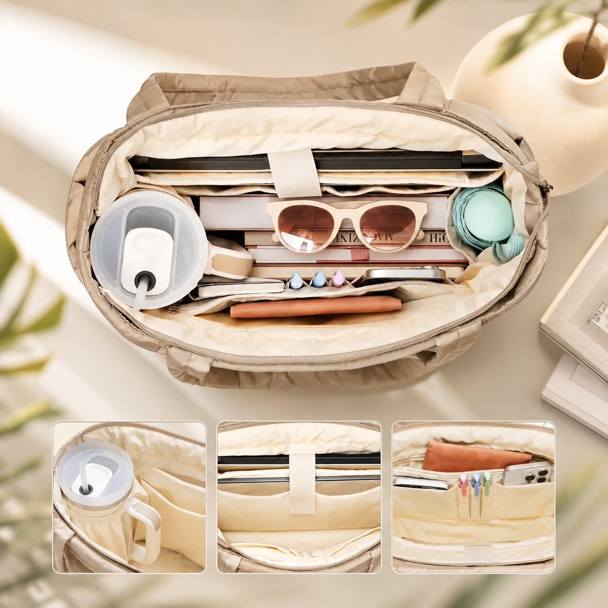 Puffer Tote Tas met Licht Gewicht en Ruime Indeling