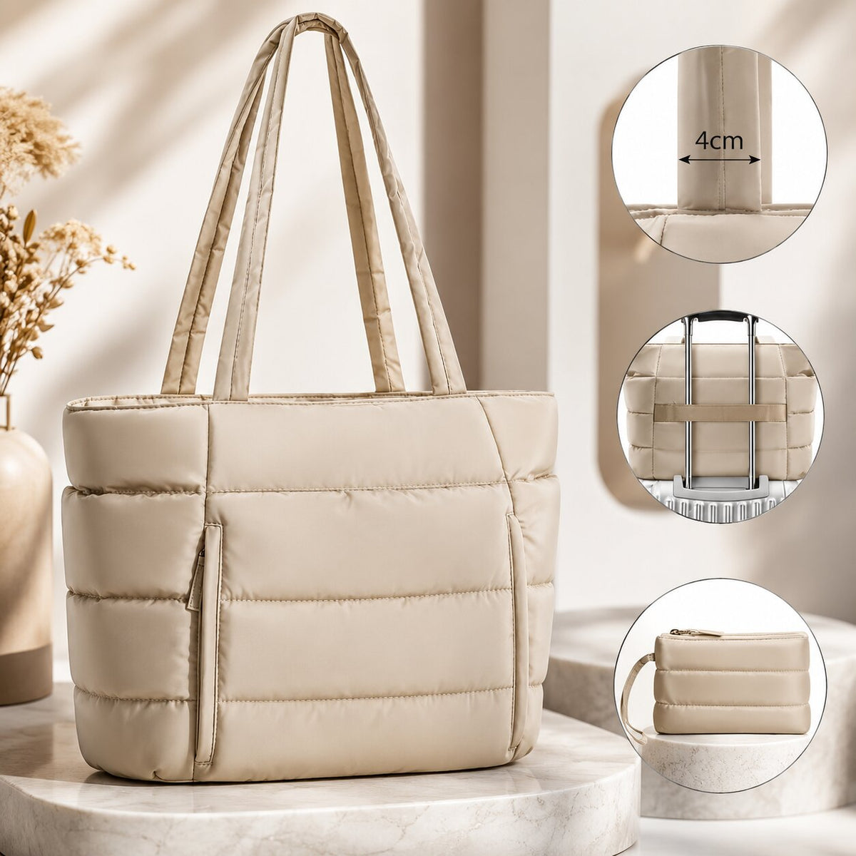 Puffer Tote Tas met Licht Gewicht en Ruime Indeling