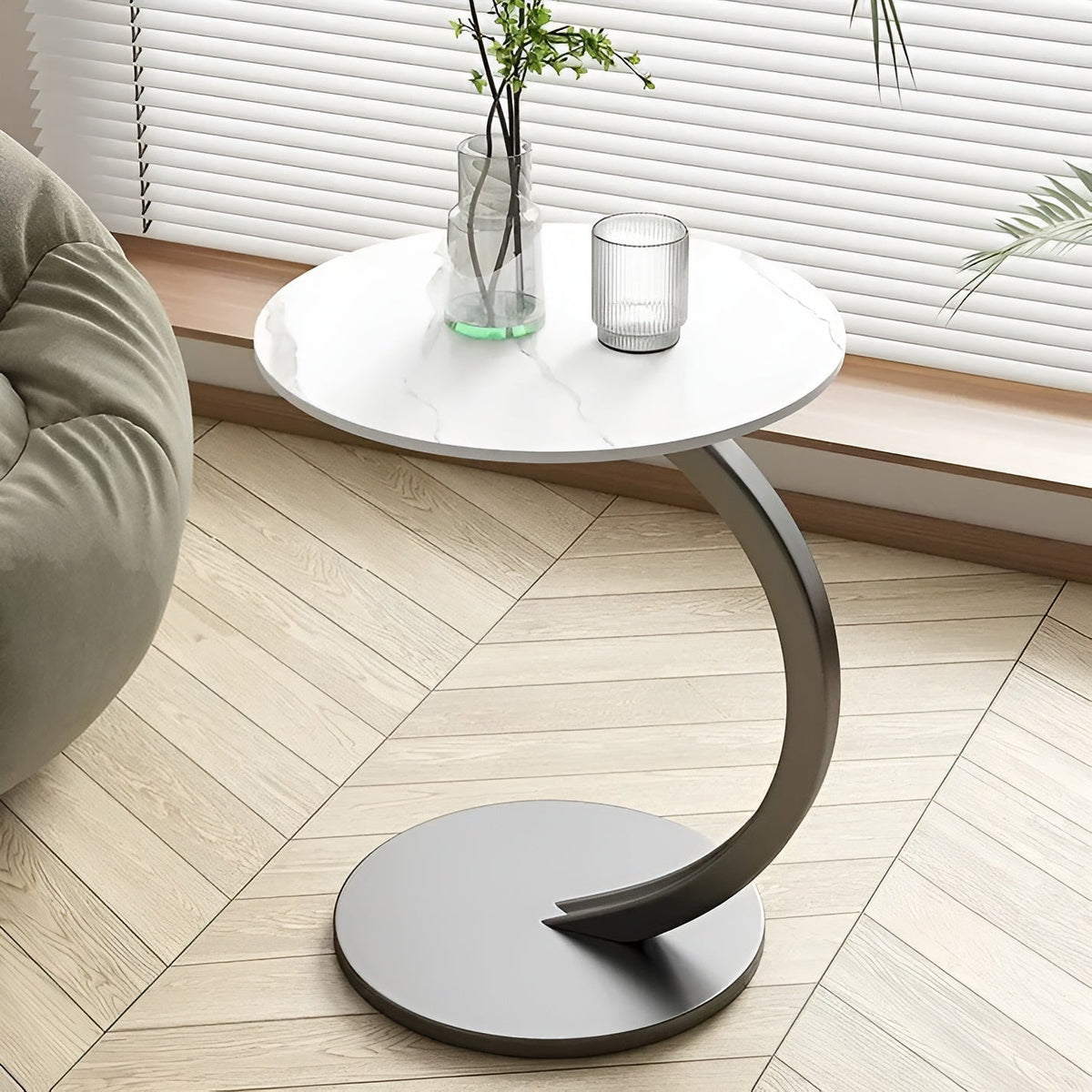 Ronde Bijzettafel Met Houten Blad En Stalen Frame