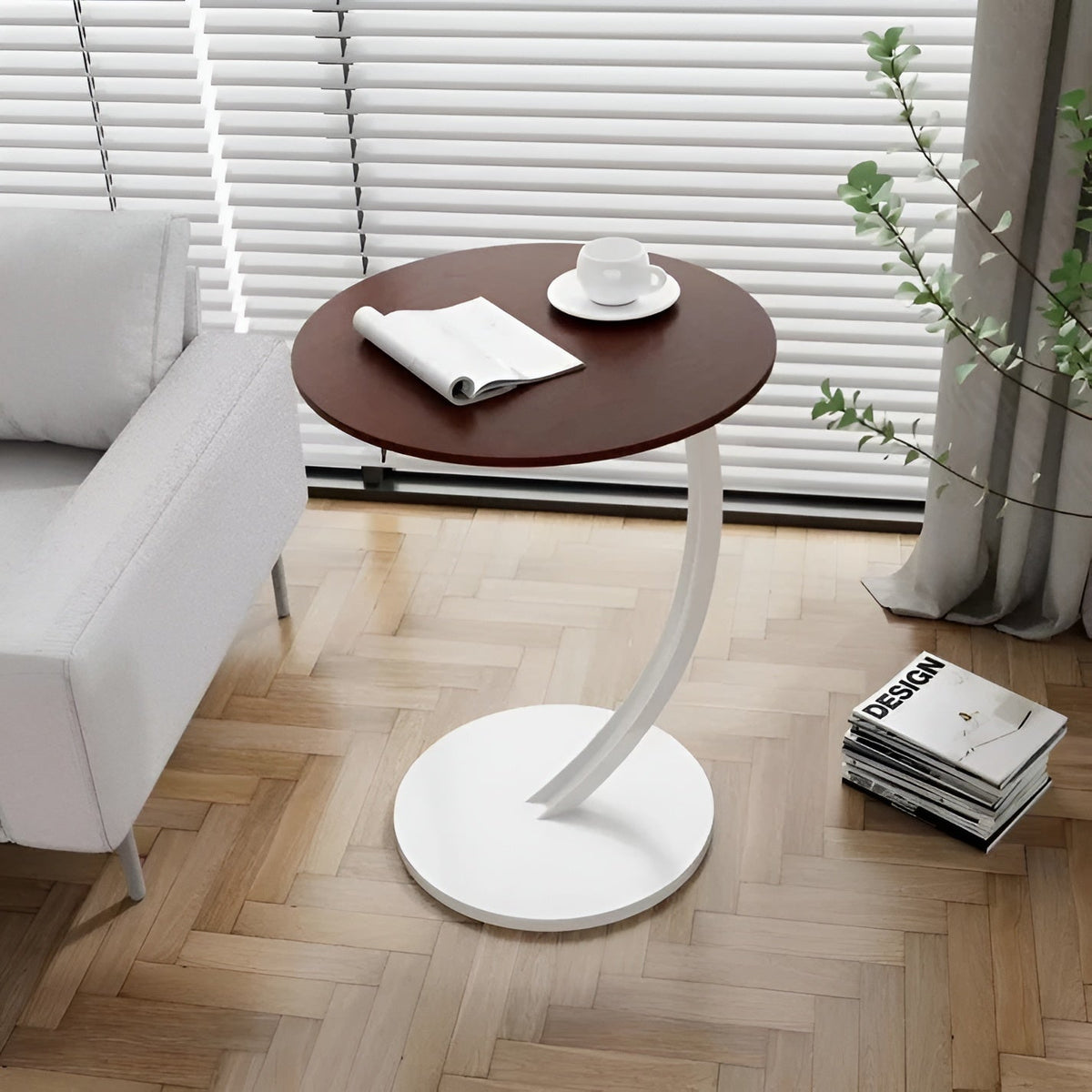 Ronde Bijzettafel Met Houten Blad En Stalen Frame