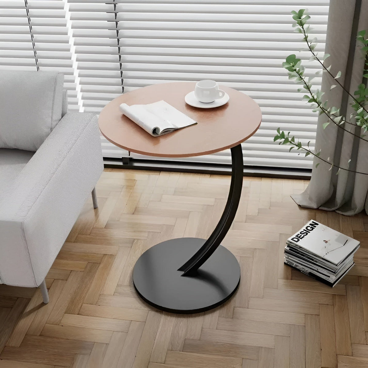 Ronde Bijzettafel Met Houten Blad En Stalen Frame