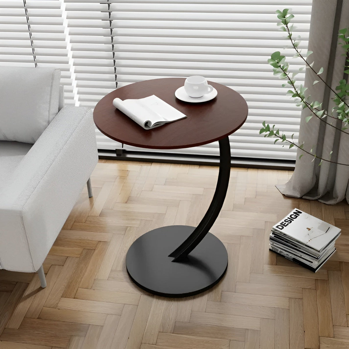 Ronde Bijzettafel Met Houten Blad En Stalen Frame