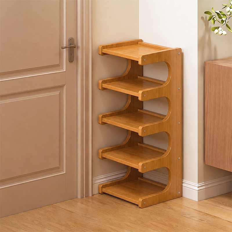 Scandinavisch Schoenenrek Met Open Planken Voor Compacte Opberging
