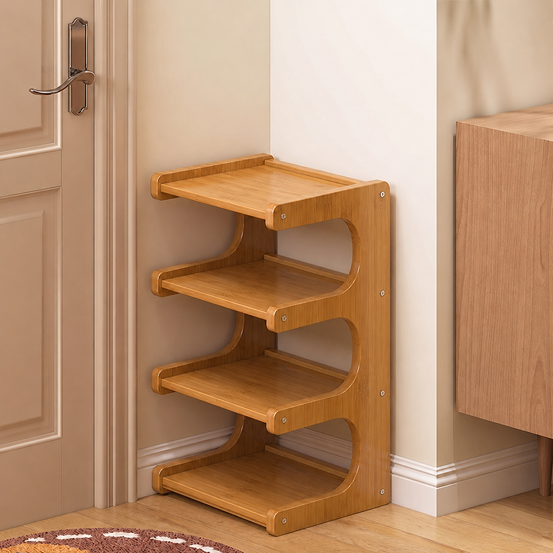 Scandinavisch Schoenenrek Met Open Planken Voor Compacte Opberging