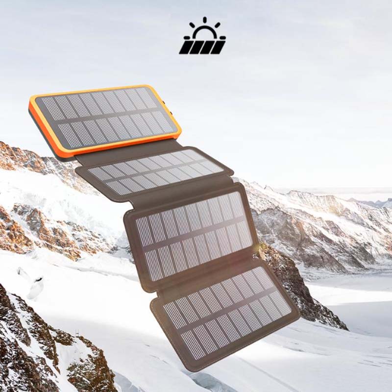 Opvouwbare powerbank met zonnepanelen en dubbele USB-uitgang