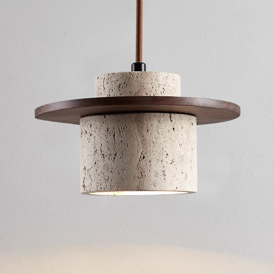 Hanglamp van Travertijn en Hout voor Rustige Sfeerverlichting in Huis