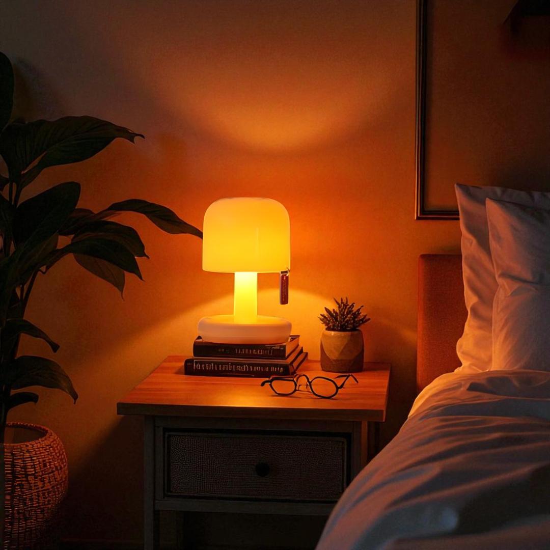Draadloze Retro Tafellamp Met Paddenstoelvormige Kap Voor Warm Sfeervol Licht