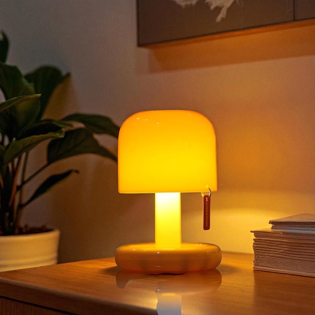 Draadloze Retro Tafellamp Met Paddenstoelvormige Kap Voor Warm Sfeervol Licht
