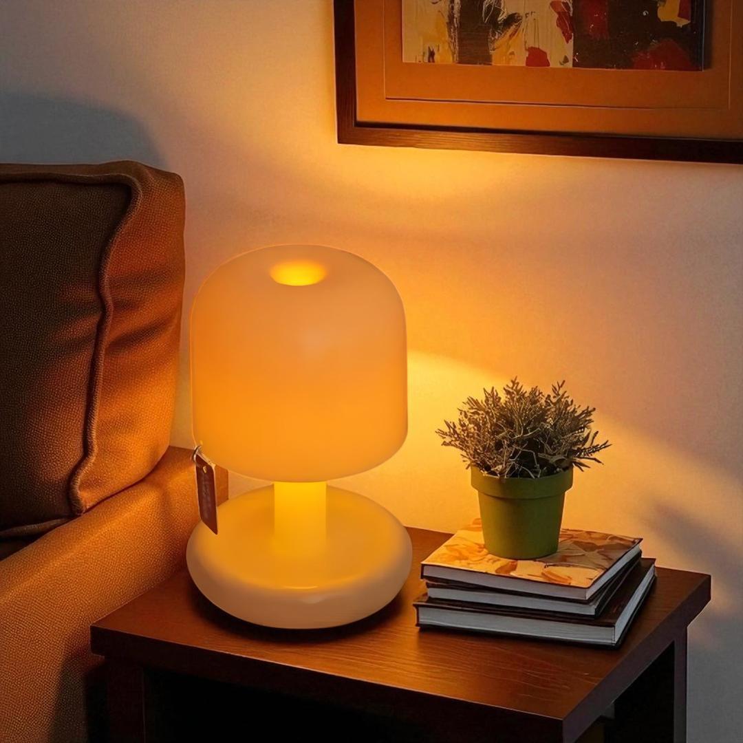 Draadloze Retro Tafellamp Met Paddenstoelvormige Kap Voor Warm Sfeervol Licht