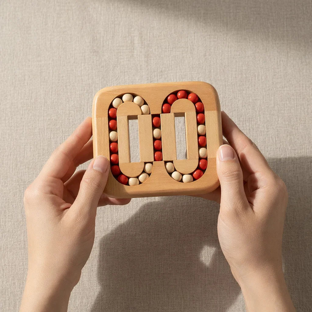 Draaipuzzel van Hout met Kralenbanen voor Schuiven en Patronen Maken