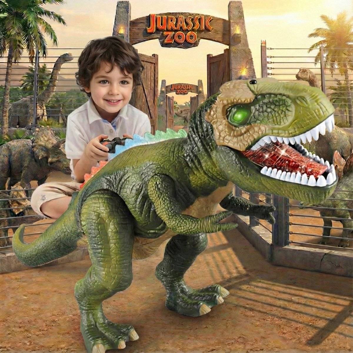RC T‑Rex Dinosaurus met Loopfunctie, Geluid en LED‑Licht voor Interactief Speelplezier