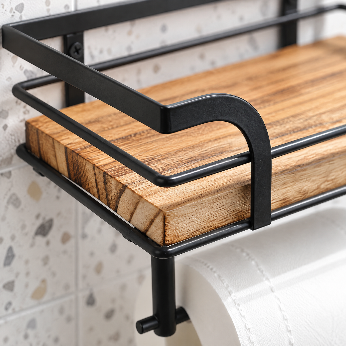 Houten Toiletrolhouder Met Opbergplank Voor Badkamer En Toilet