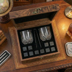 Whiskeyset met Kristallen Glazen en Granieten Koelstenen in Houten Geschenkdoos