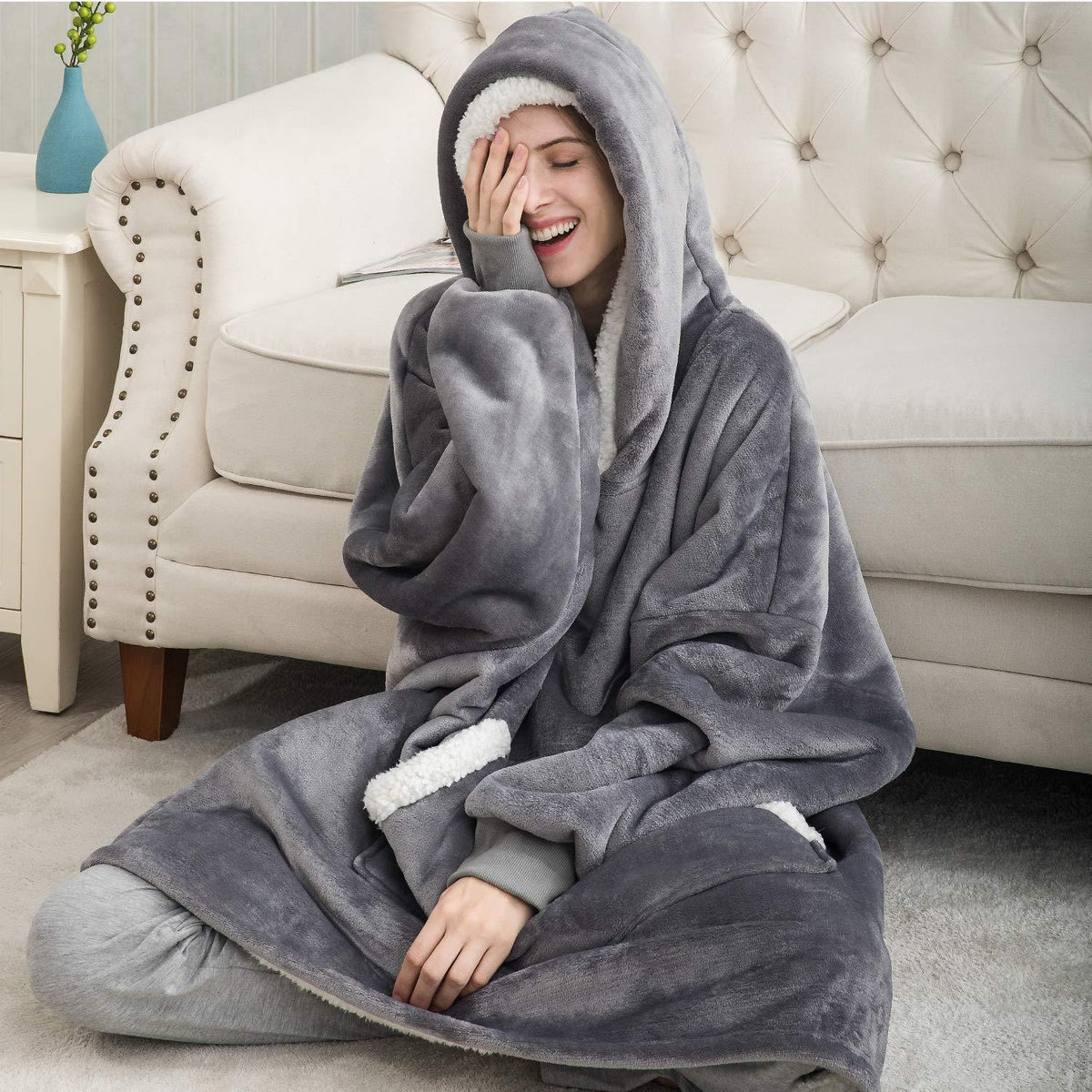 Dekenhoodie met Oversized Pasvorm, Capuchon en Kangoeroezak