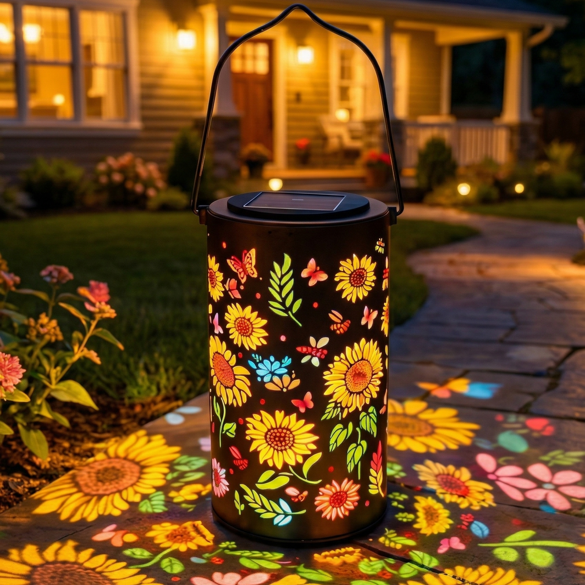 Decoratieve Solar Lantaarn Met Kleurrijk Bloemenpatroon Voor Buiten
