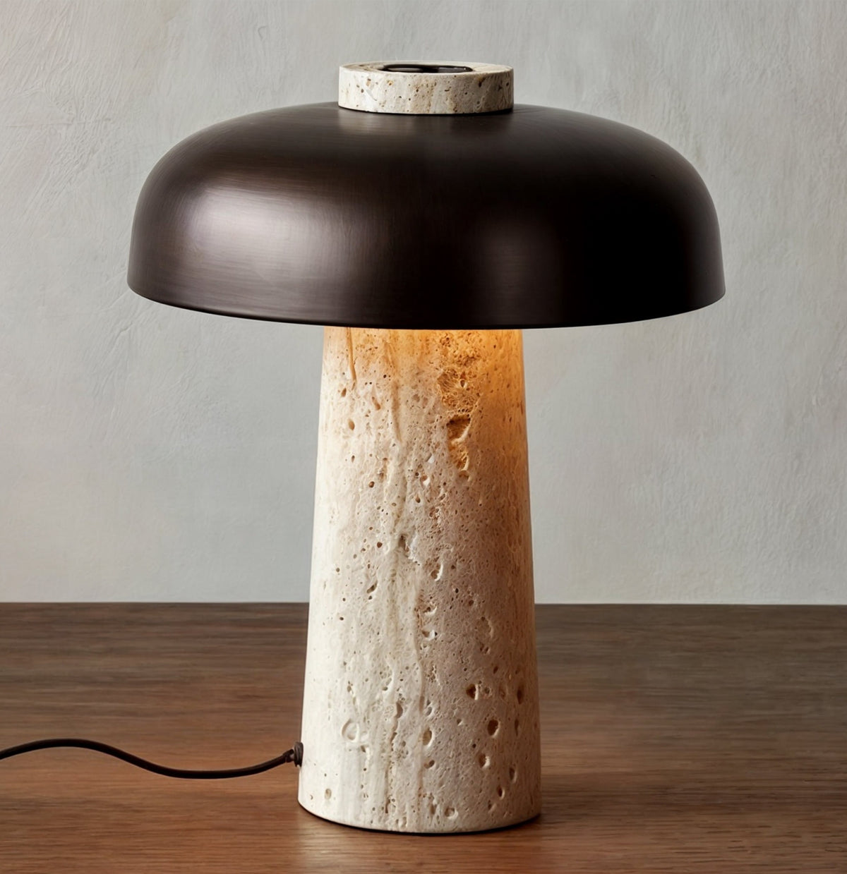 Minimalistische Tafellamp Met Natuurlijke Stenen Voet En Zacht LED-Licht