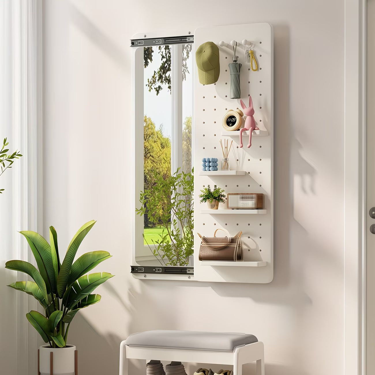 Wandgemonteerde Spiegel Met Pegboard