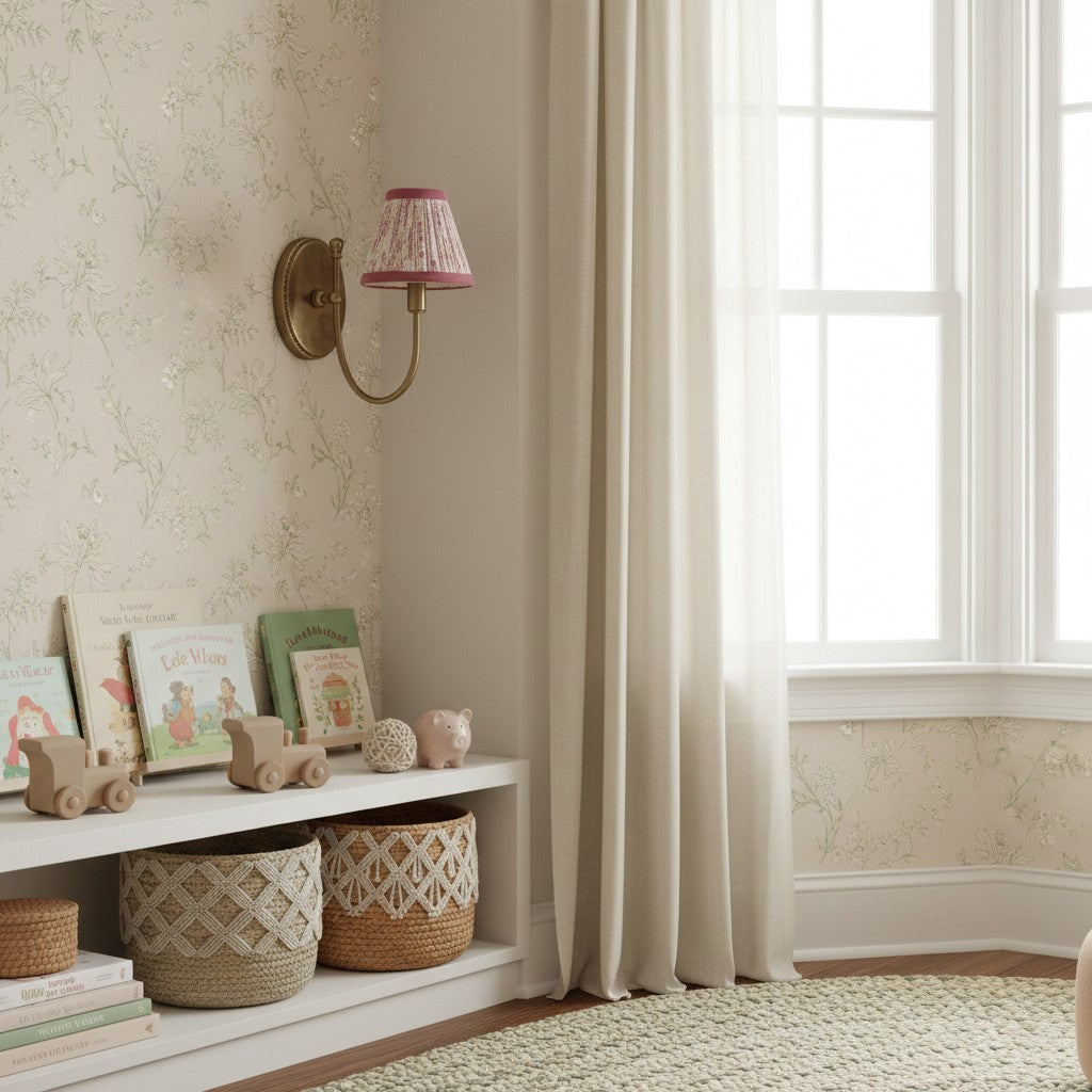 Landelijke Wandlamp Met Stoffen Kap En Sierlijke Wandbevestiging