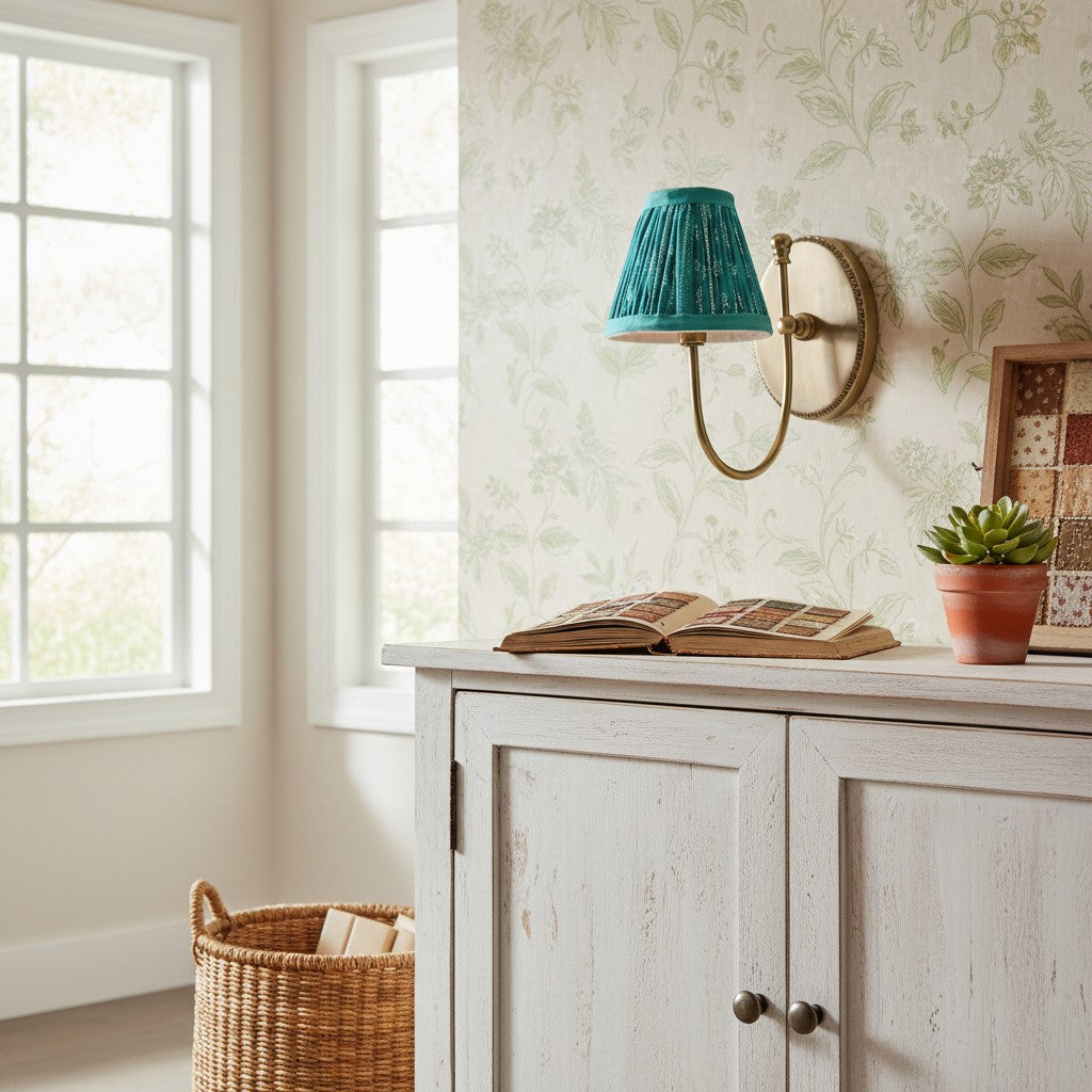 Landelijke Wandlamp Met Stoffen Kap En Sierlijke Wandbevestiging
