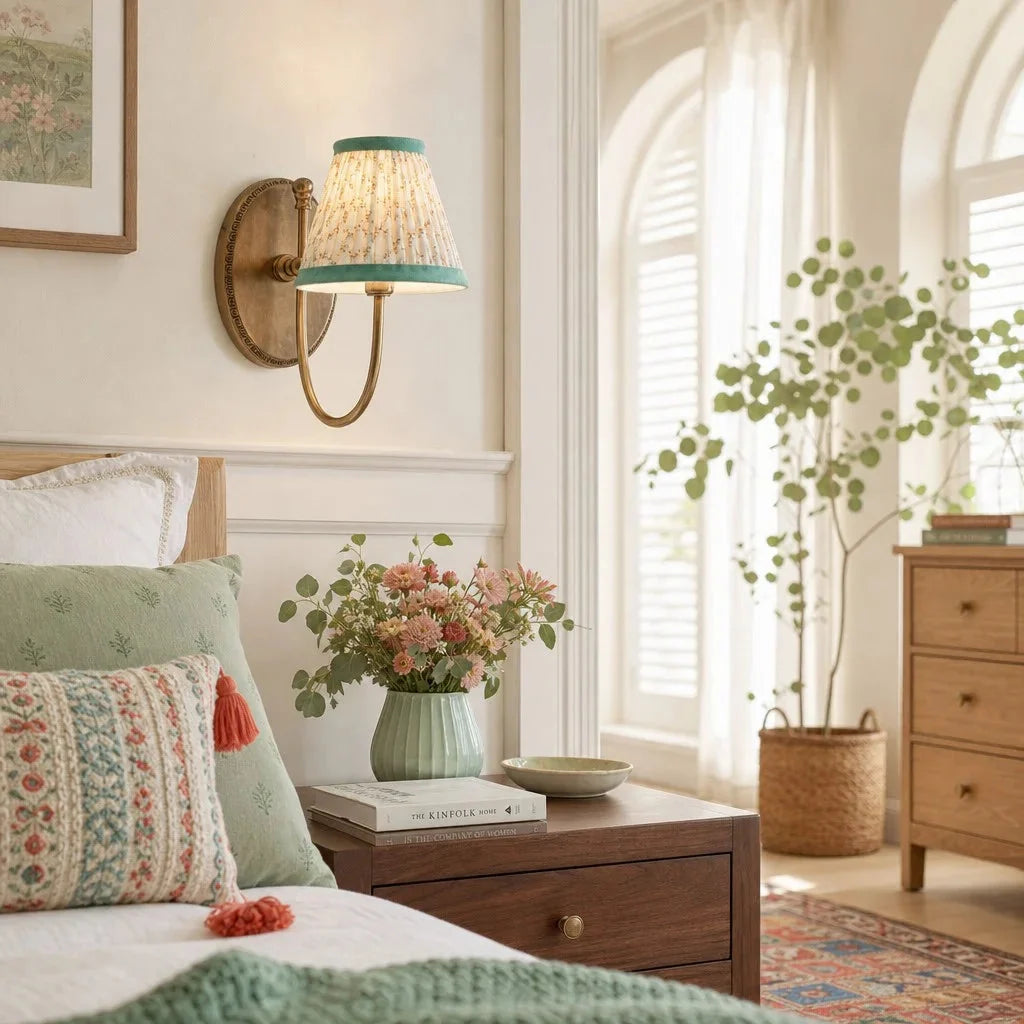 Landelijke Wandlamp Met Stoffen Kap En Sierlijke Wandbevestiging
