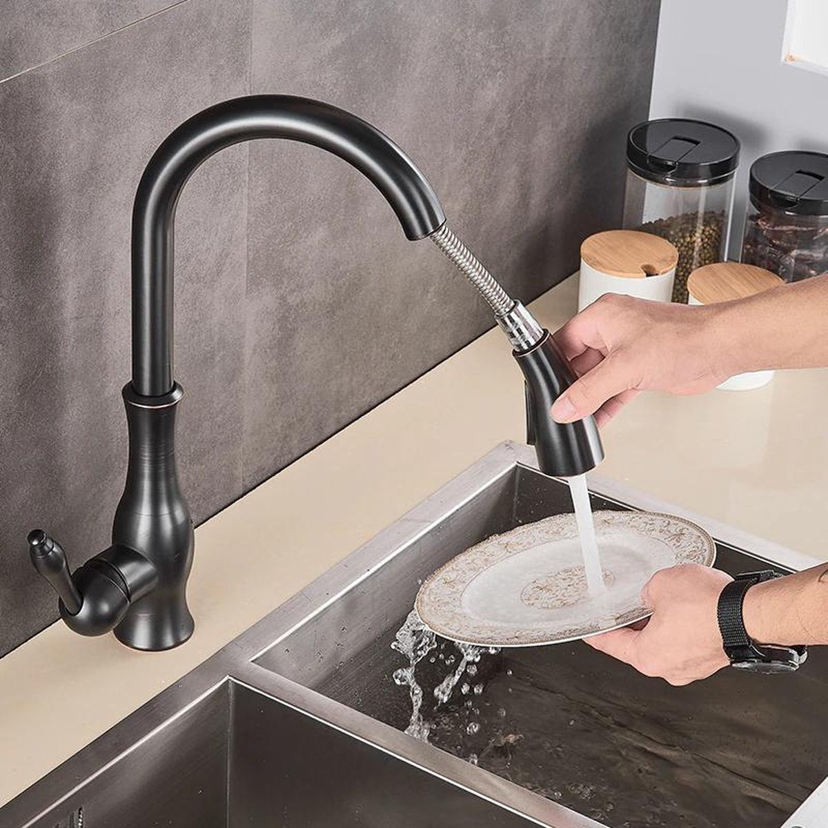 Uittrekbare Keukenkraan met Flexibele Sproeikop voor Spoelbak en Keuken