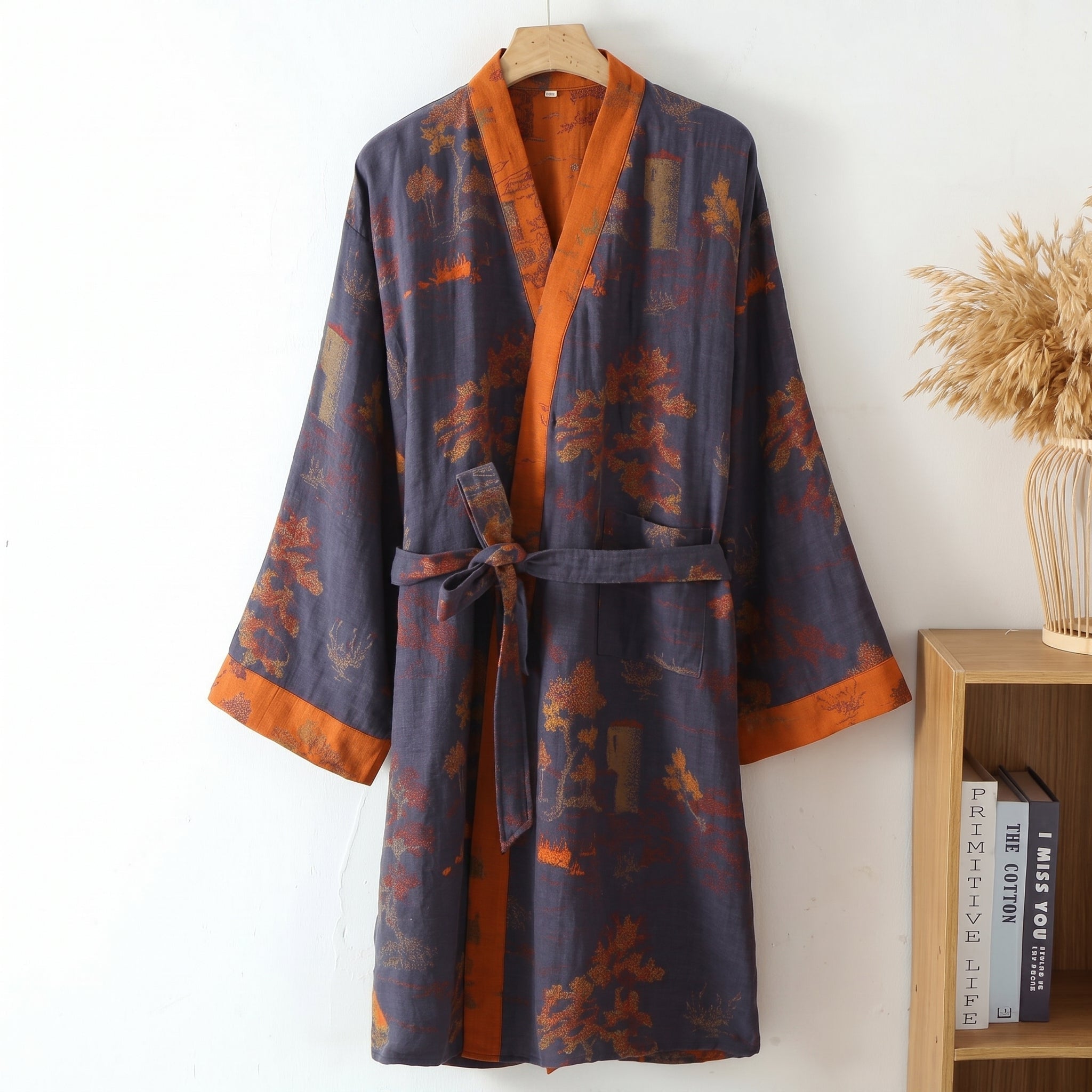 Lichte Katoenen Kimono Badjas Met Comfortabele Pasvorm En Bindceintuur
