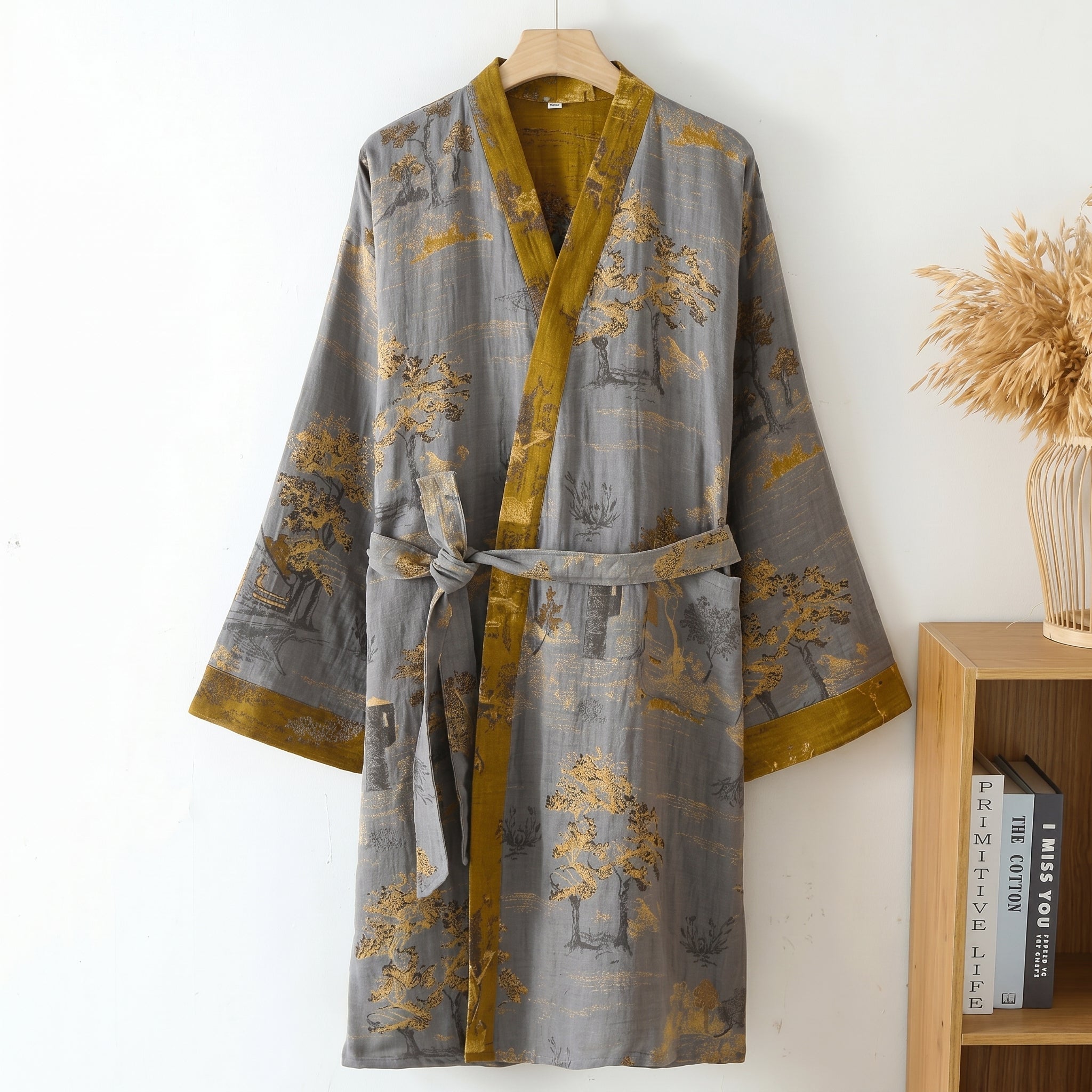 Lichte Katoenen Kimono Badjas Met Comfortabele Pasvorm En Bindceintuur