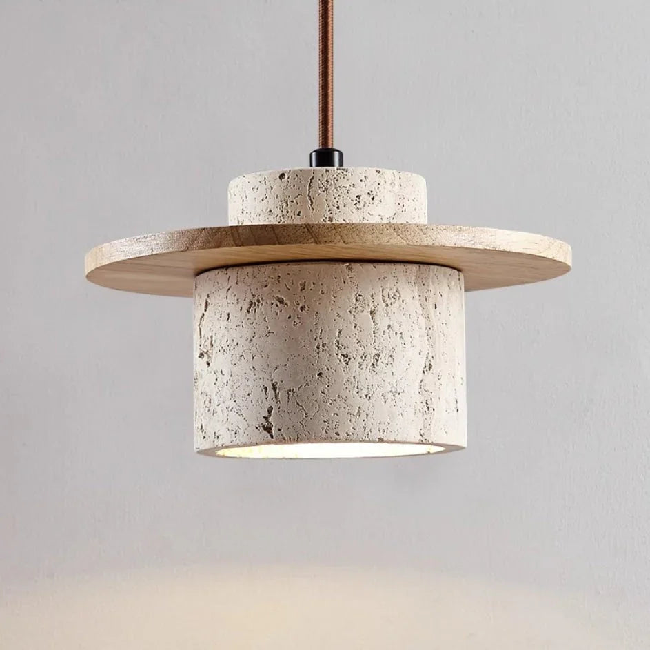 Hanglamp van Travertijn en Hout voor Rustige Sfeerverlichting in Huis