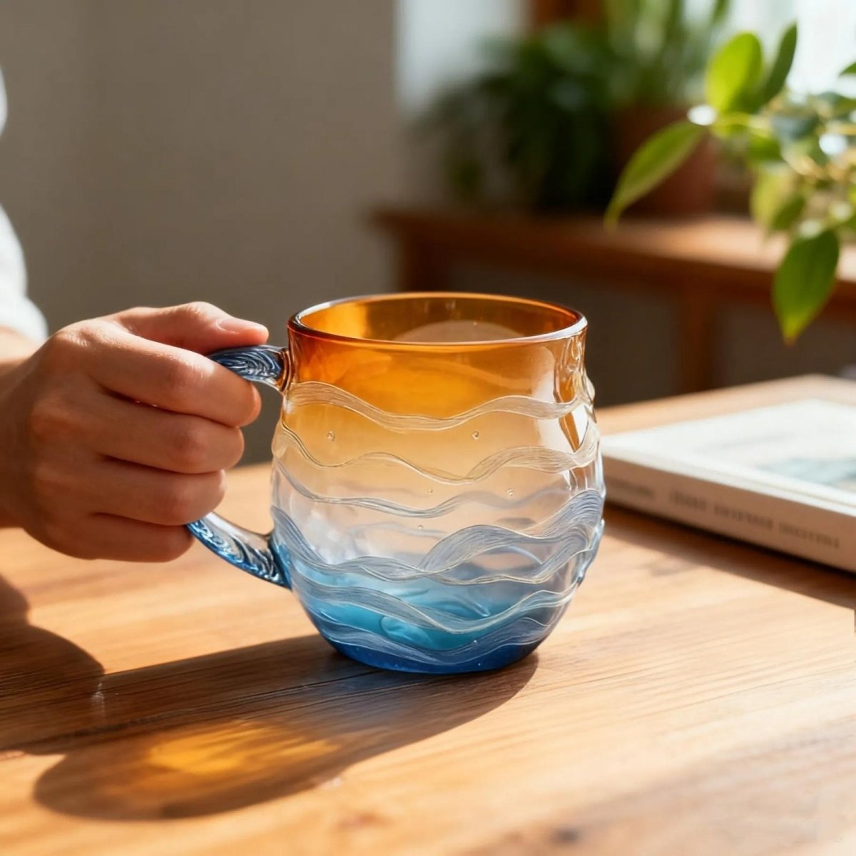 Artisan Wave Mok van Glas met 3D‑Golfstructuur en Textuurafwerking