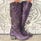 Westerse Kniehoge Dameslaarzen met Puntneus en Studdetails voor Stoere Elegantie